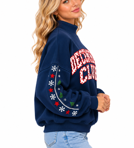 Custom <b>Women's</b> Oversized <b>Christmas</b> <b>Sweatshirt</b> Mock Neck Cotton Fleece Crystal Applique Embroidery Holiday Winter Fashion - Product Image 6