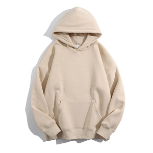 Sweat à capuche polaire d'hiver uni en polyester/coton 500 g/m² 420 g/m² coupe classique avec logo frontal et épaules tombantes – Vente en gros - Product Image 5
