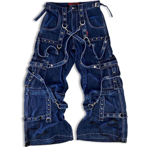 Custom Vintage Winter Streetwear Hip Hop Trendy Washed Denim <b>Jeans</b> Stonewashed Casual Baggy Loose Fit Straight 100% Cotton Men - Product Image 1