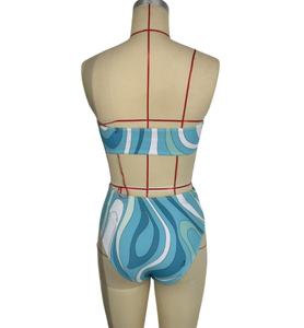 Conjunto de Bikini Bandeau a Rayas para Mujer, Traje de Baño de Cintura Alta con Decoración de Diamantes de Imitación, Spandex y Poliéster, Ropa de Playa - Product Image 5