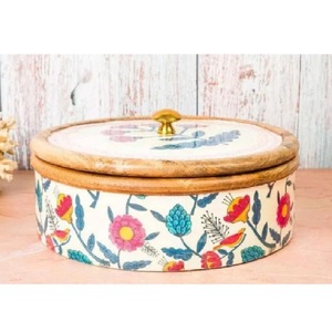 Boîte à chapati en bois à motifs imprimés, couvercle à rabat sécurisé, résistante à l'humidité, compatible lave-vaisselle, pour les repas de mariage en Inde - Product Image 4