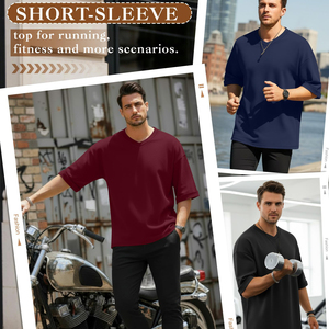 Camiseta Oversize para Hombre, Algodón Grueso, Hombros Caídos, Corte Holgado, Estilo Casual Urbano, Top de Verano Cómodo para el Día a Día - Product Image 4