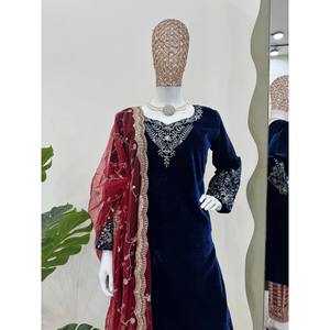 Conjunto Elegante de Top y Pantalón con Dupatta para Fiesta, Talla XL - Product Image 1