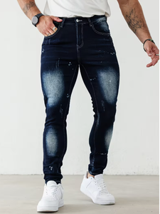 Jean en denim déchiré coupe droite pour homme TRIBON SPORTS, taille mi-haute, style streetwear écoresponsable, avec fermeture éclair et design troué - Product Image 6