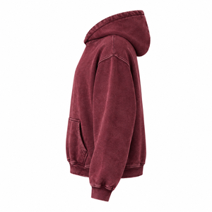 Sudadera con Capucha Extra Grande para Hombre, Lavado Ácido, 100% Algodón, Color Sólido, con Bolsillo Canguro, Color Borgoña - Product Image 4