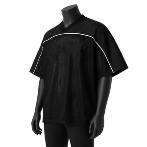 Lightweight Breathable V-Neck with White Stripe Piping Custom Black High Quality 100% <b>Polyester</b> Mesh Boxy Fit Sports Jersey - Product Image 4