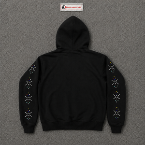 เสื้อฮู้ดซิปสีดำสำหรับผู้ชาย ลายจุดประดับเพชรที่แขนเสื้อ ทรงปกติ สวมใส่สบาย ผ้าฟลีซเนื้อนุ่ม เหมาะสำหรับฤดูใบไม้ร่วง ทำจากผ้าฝ้าย - Product Image 6