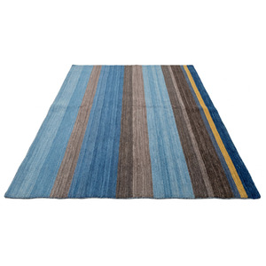 Tapis en laine DECORDEC à rayures verticales bleu poussière, marron et ivoire, antidérapant, écologique, tissé, pour salon, chambre et hôtel - Product Image 2