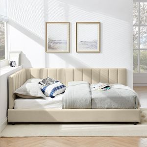 Letto Imbottito Matrimoniale con Testiera e Braccioli Confortevoli, Divano Letto per Camera da Letto o Soggiorno - Product Image 3