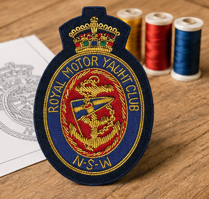 ROYAL MOTOR YACHET CLUB High Quality Lace Embroidered Patch <b>Sew</b>-On Fabric Badge Circular Luxury Design for Garment - Product Image 1