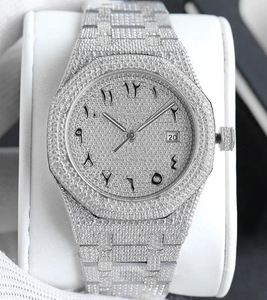 White Gold Moissanite Diamond Analog Watch <b>Red</b> Diamond Bezel Luxury Iced Stainless Steel <b>Bracelet</b> High Quality Premium Statement - Product Image 1