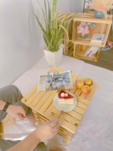 High quality OEM customized natural wood color pine wooden <b>foldable</b> square <b>table</b> lamp size 350 x 350 x 450 mm - Product Image 5