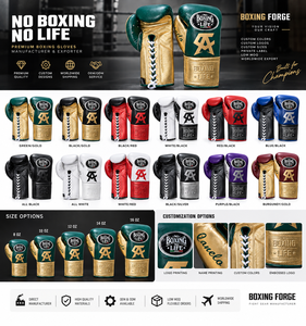 No Boxing No Life Leather Boxing Gloves Green Gold Lace-Up Customized Color Lightweight Breathable Made Pakistan Adult Training - Product Image 4