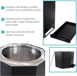 Brasero sin humo con recortes de ondas cruzadas, 30"D x 30"W x 20"H, 22 lbs, braseros pintados para exteriores con cubiertas protectoras - Product Image 5