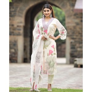 Magnifique ensemble élégant pour soirée, haut et bas avec dupatta, taille XL - Product Image 4