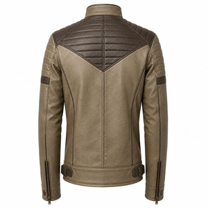 Blouson de motard en cuir véritable pour homme, couleur taupe kaki, avec logo personnalisé, épaules matelassées marron, style vintage, coupe ajustée, fabricant - Product Image 2