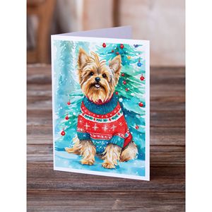 Yorkshire Terrier Yorkie Whimsical A7 Tarjetas de felicitación de Navidad Pack 8 Tarjetas de nota en blanco con sobres Tamaño 5x7 - Product Image 2