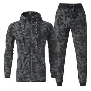 Best Selling Men’s Gray Camouflage Tracksuit Set Full Zip Hooded Jacket Jogger Pants Premium <b>Athletic</b> Sportswear OEM ODM Factory - Product Image 1