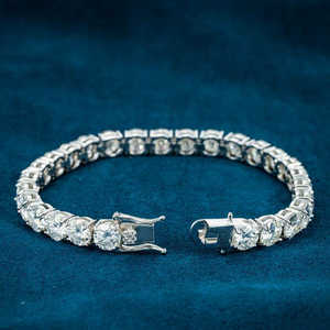 Bracelet Tennis Moissanite Plaqué Or de Luxe pour Femme, Breloque Ronde en Cristal, Bijou Classique Idéal pour Soirée, Cadeau - Product Image 3