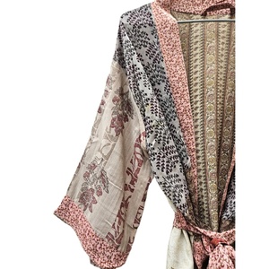 Kimono de seda satinada Vintage elegante para mujer, ropa de playa larga de verano con cierre de cordón, ropa de dormir de retazos hecha de seda - Product Image 2