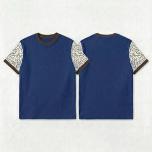 <b>Men's</b> <b>Burgundy</b> Floral Print Short Sleeve T-<b>Shirt</b> O-Neck Casual Knitted Regular Fit With Contrast Trim With Custom Summer <b>Shirt</b> - Product Image 3