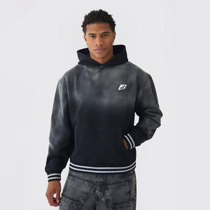 Sudadera con capucha extragrande para hombre con logo personalizado, lavado ácido, bajo con rayas, tejido de rizo con efecto desgastado, cuello con capucha, invierno, EE. UU. - Product Image 1