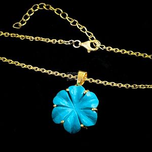 Colgante de flor de turquesa azul AAA, collar de cristal con flor para mujer, colgante de piedra preciosa de turquesa tallada a mano para fabricación de joyas - Product Image 4