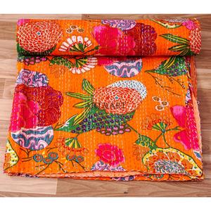 Couverture Kantha en coton biologique 100% double taille, imprimée à la main au Rajasthan, réversible, vintage, écologique, pour toutes les saisons, confortable - Product Image 4