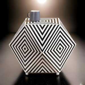 Belladec Modern Antique Bone Inlay <b>Console</b> Stool with Striped <b>Black</b> Design Delhi for Bedroom Living Room Home Use Warranty N/A - Product Image 2