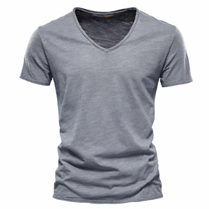 Camiseta Personalizada de Manga Corta con Cuello en V para Hombre, 100% Algodón, Corte Regular, Transpirable, Ecológica, Anti-Pilling, Secado Rápido, Tinte Liso - Product Image 1