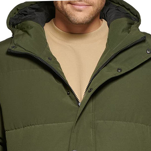 Men's Long Down Puffer Jacket With Hood Windproof Casual <b>Winter</b> <b>Coat</b> Olive Green <b>Thick</b> Polyester Shell Button Closure - Product Image 5