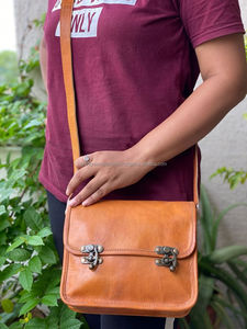 Handmade Women's Genuine <b>Leather</b> Crossbody <b>Bag</b> Unique Vintage Style Messenger Nylon Lining Letter Decoration Designer Handbag - Product Image 4