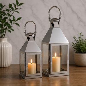 Silver Metal <b>Candle</b> <b>Lantern</b> Handcrafted Decorative <b>Candle</b> <b>Holder</b> <b>Lantern</b> for Home Decor Living Room Bedroom Tabletop Decoration - Product Image 5