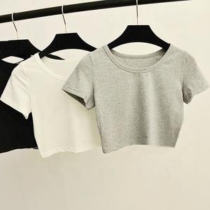 T-shirt court décontracté pour femmes, manches courtes, col rond, coupe ajustée, haut court basique pour femmes, broderie, dentelle, patch, trou - Product Image 2