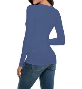 Camiseta de Manga Larga con Cuello en V para Mujer, 100% Algodón, Personalizable al por Mayor, Ligera, Corte Moderno - Product Image 6