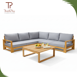 Eco friendly Sofa Set Acacia (4pcs) Convertible Indoor and <b>Outdoor</b> Living Room and Patio Furniture for Hotel Use - Product Image 1