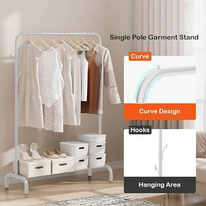 Minimalist Standing Metal Clothing Rack With <b>Shoe</b> Shelf And Basket <b>Storage</b> For <b>Wardrobe</b> Use Height Adjustable Double Tier Design - Product Image 4