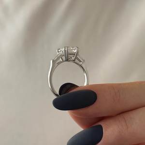 4 Carat <b>Emerald</b> Cut E VVS2 Lab Diamond 3 Stone <b>Ring</b> , Tapered Baguette Three Stone, White Gold , IGI Certified - Product Image 5