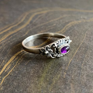 925 Sterling Silver Flower Design <b>Dainty</b> Amethyst Stone Unisex <b>Ring</b> for Daily Wear Made Jaipur Silver - Product Image 2