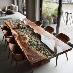 Tablero de Mesa Rectangular de Resina Epoxi Ecológica Hecho a Mano de Lujo |   Mesa de Comedor Moderna de Resina y Madera para el Hogar, Hotel o Diwali - Product Image 1