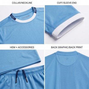 Camiseta de Fútbol Azul Cielo para Hombre, Manga Corta, Absorbe la Humedad, Transpirable, Corte Regular, Bloques de Color, Cuello en V, 100% Reciclada - Product Image 2