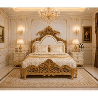 Lit de luxe pleine grandeur en teck avec capitonnage diamanté, finition marron antique, tables de chevet incluses – Meuble de chambre à coucher le plus vendu
