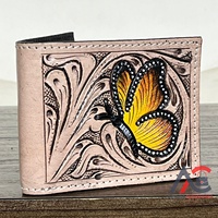 Dompet Pendek Pria Kulit Asli Buatan Tangan Desain Kupu-Kupu Motif Bunga Perlindungan RFID Tempat Kartu Multi-Fungsi Lapisan Nilon