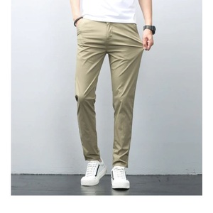 Pantalones Chinos de Lona de Poliéster/Algodón, Nuevos, de Marca, Corte Slim Recto, Frente Plano, Cintura Alta, Transpirables, para Hombre - Product Image 5