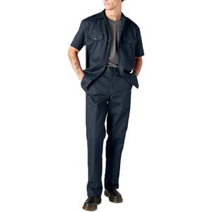 Ensemble de vêtements de travail pour homme, bleu marine, manches courtes, chemise boutonnée en coton et pantalon, couleur unie, décontracté, respirant, coupe classique, été - Product Image 1