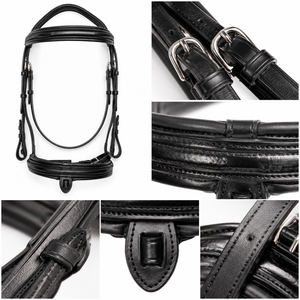Bridon anglais en cuir marron-noir avec couronne rembourrée et boucles en acier inoxydable - Product Image 3