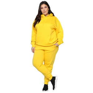 Ensemble de survêtement personnalisé avec logo, en polaire, pour femme, grande taille, coupe ample, décontracté, pull à capuche uni - Product Image 3