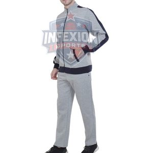 Survêtement gris pour homme, manches longues, col montant, fermeture éclair, poches latérales, vêtement décontracté pour l'automne, respirant, mélange de polyester et de coton - Product Image 4