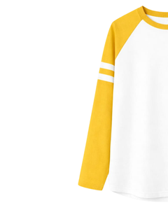 Custom Yellow <b>White</b> Raglan Long Sleeve T Shirt Men 100% Cotton Crew Neck Casual Baseball <b>Tee</b> OEM Manufacturer Supplier bulk - Product Image 3