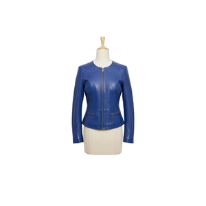Veste courte tendance pour femme - Véritable cuir de mouton fini et teint uni, imperméable - Product Image 1